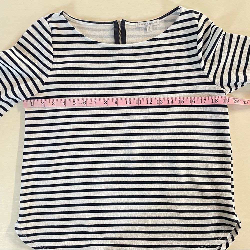 Green Envelope Navy Blue and White Striped Blouse - Picture 4 of 7